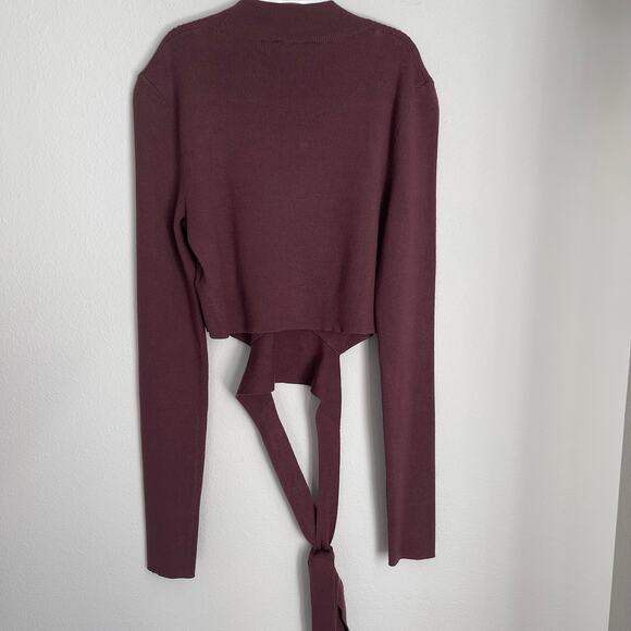 & Other Stories Brown Cropped Lace Up Mock Neck Sweater Top (Small) - Picture 7 of 10